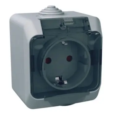 Kup Teď Cedar Plus IP44 - Zásuvka SCHUKO 230V 16A 2P+SE, šedá s čirým krytem *WDE000643 Schneider
