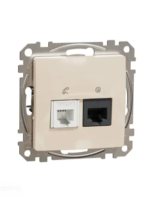 Přímo Od Výrobce Sedna D/E - Datová zásuvka RJ45 kat.6 UTP + telefonní RJ11, Béžová *SDD112468 Schneider