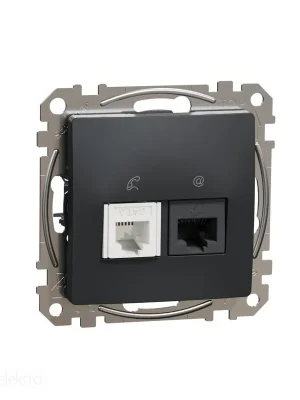 Nová Kolekce Sedna D/E - Datová zásuvka RJ45 kat.6 UTP + telefonní RJ11, Antracit *SDD114468 Schneider