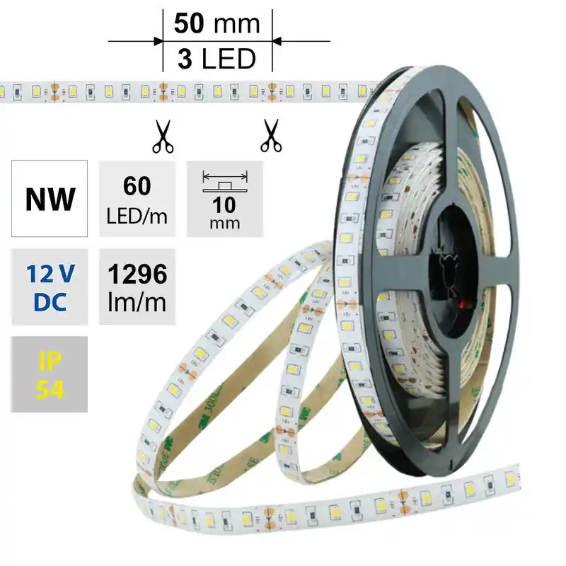 MCLED Pásek LED SMD2835 NW, 60LED/m, 14,4W/m, 1296lm/m, IP54, DC 12V, 10mm, 5m Dokud Zásoby Vydrží