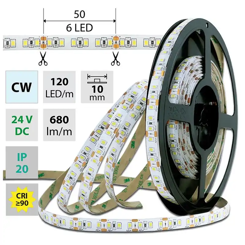 MCLED LED PÁSEK SMD2835 CW 7W/680LM/120LED/M 24DCV IP20 Š.10MM 10M ML-126.822.60.7 Speciální Cena