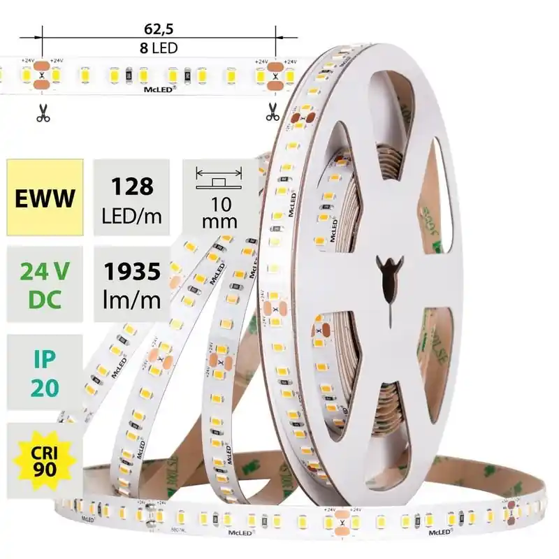 MCLED LED PÁSEK SMD2835 EWW 128LED/M 11,5W/M DC 24V 1935LM/M CRI90 IP20 10MM 5M ML-126.068.90.0 Vysoce Kvalitní