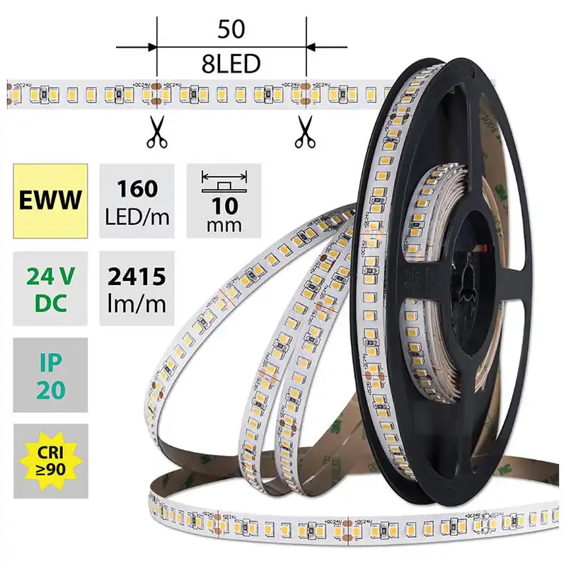 Cenová Bomba MCLED LED PÁSEK SMD2835 EWW 160LED/M 19,2W/M 24V 2415LM CRI90 IP20 10MM 5M ML-126.889.60.0