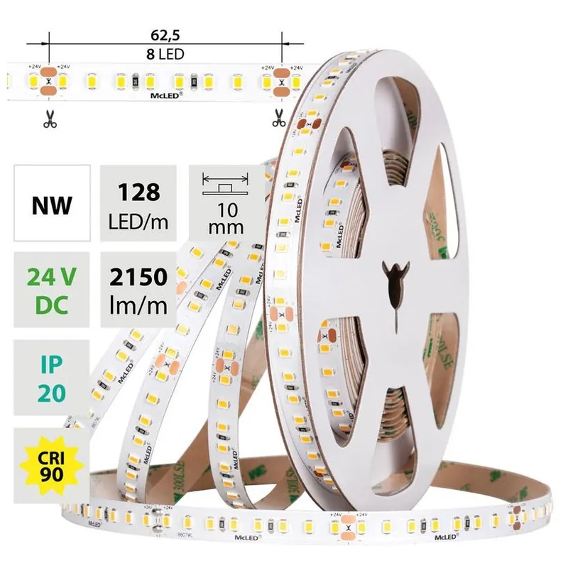 MCLED LED PÁSEK SMD2835 NW 128LED/M 11,5W/M DC 24V 2150LM/M CRI90 IP20 10MM 50M ML-126.066.90.2 Jen Po Omezenou Doba