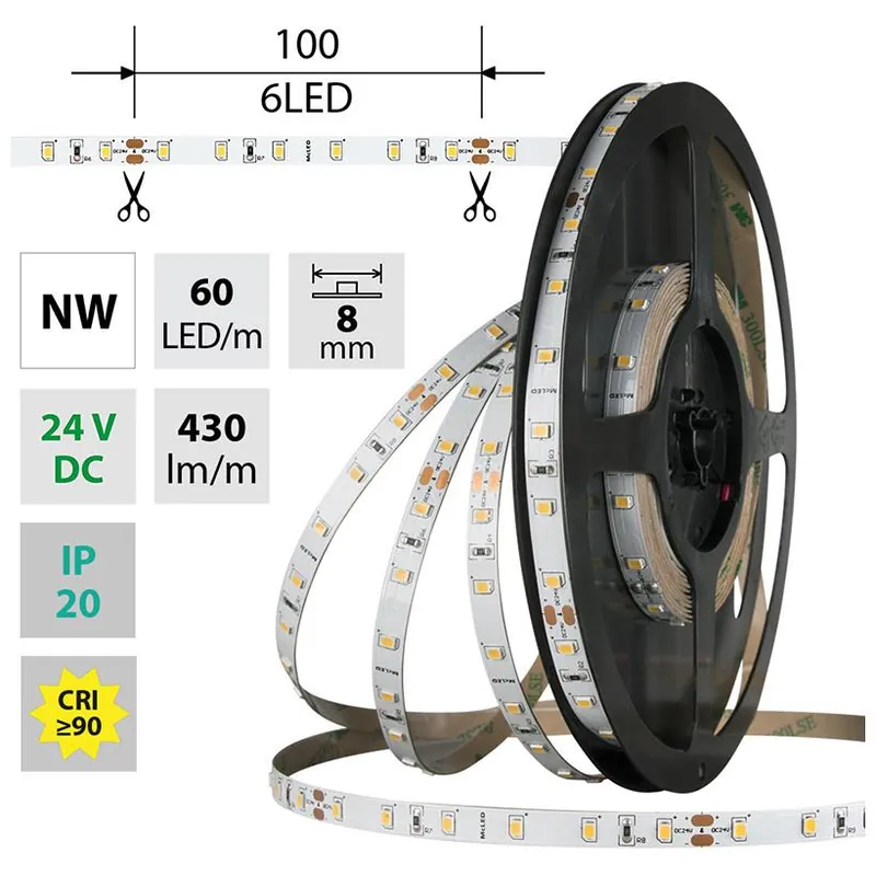 Hit Sezóny MCLED LED PÁSEK SMD2835 NW 60LED/M 4,8W/M DC 24V 430LM/M CRI90 IP20 8MM 5M ML-126.830.60.0