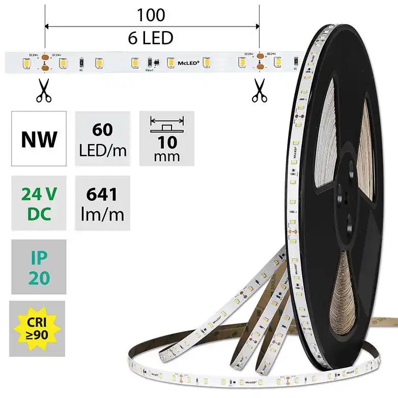 MCLED LED PÁSEK SMD2835 NW,60LED/M,7,2W/M,DC 24V 641LM/M CRI90 IP20 10MM 50M ML-126.877.60.2 Top Prodej