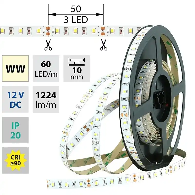 Nakupujte Hned MCLED LED PÁSEK SMD2835 WW, 60LED/M, 14,4W/M, 1224LM/M, IP20, DC 12V, 10MM, 50M, ML-121.700.60.2