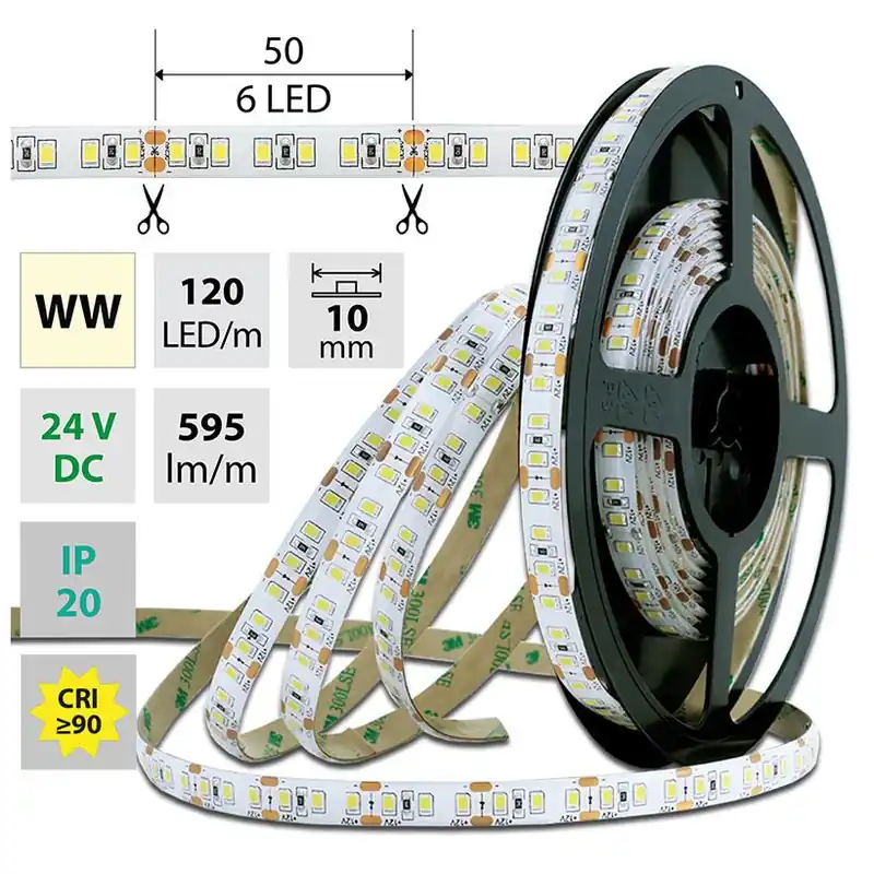 Odeslání Ihned MCLED LED PÁSEK SMD2835 WW 7W/595LM/120LED/M 24VDC IP20 Š.10MM 10M ML-126.821.60.7