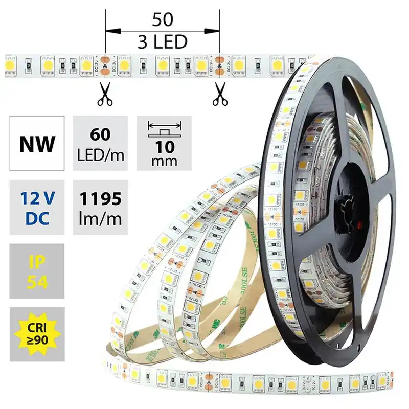 MCLED LED PÁSEK SMD5050, 14,4W/1195LM/60LED/M 12VDC IP54 Š.10MM NEUTR.BÍLÁ Nejlepší Volba