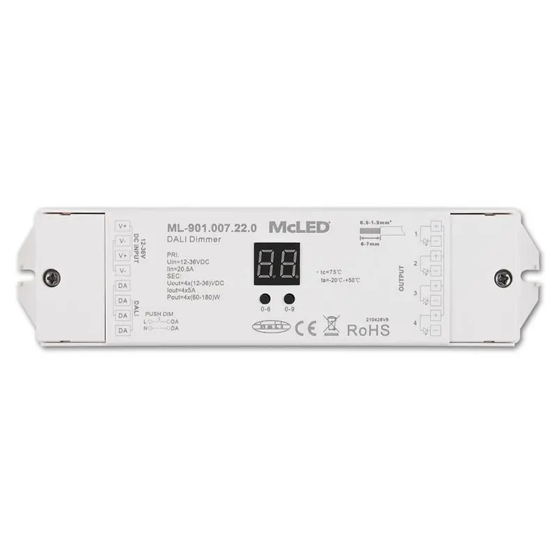 Autentický MCLED PŘIJÍMAČ DALI PRO RGBW, CCT, DIM, PUSH-DIM, VÝSTUP 4X5A, 4 ADRESY, ML-901.007.22.0