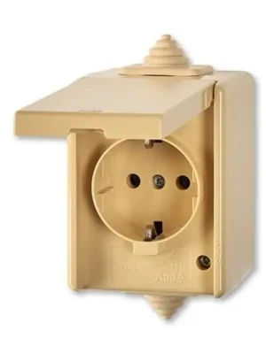 Levný ABB Zásuvka jednonásobná IP44, s ochr. kontakty (podle DIN), s víčkem 5518-3969 D