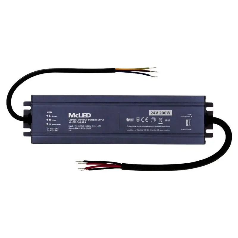 MCLED ZDROJ NAPÁJ. 200W DC24V 8,33A IP67 HLINÍK ML-732.108.39.1 Poslední Šance