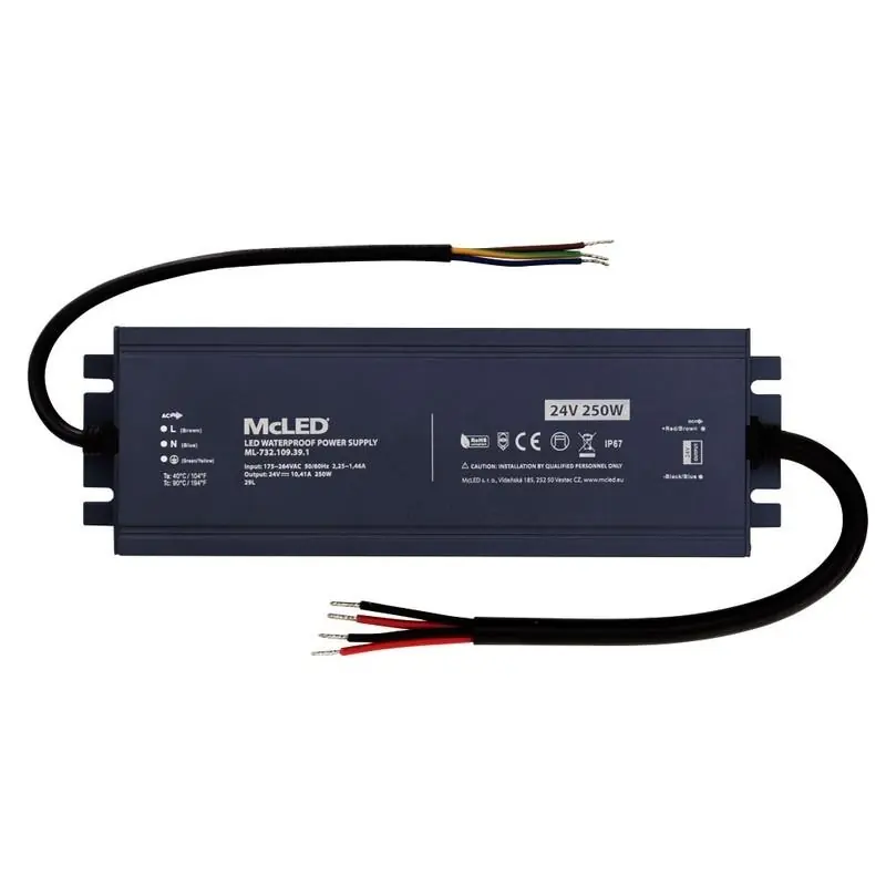 Objednat Nyní MCLED ZDROJ NAPÁJ. 250W DC24V 10A IP67 HLINÍK ML-732.109.39.1