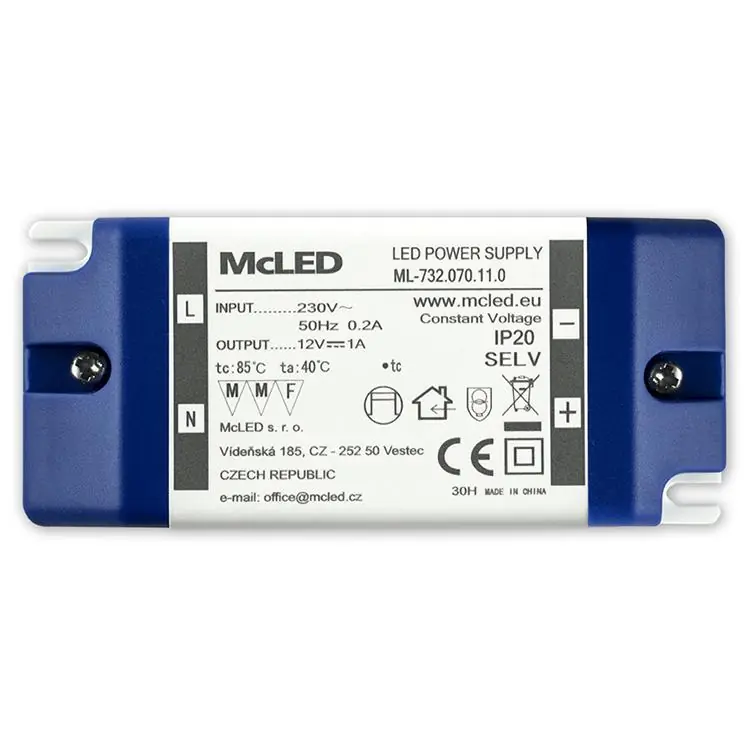 Hit Sezóny MCLED ZDROJ NAPÁJ 12W DC12V/1A IP20 PLASTOVÉ PROV. SE SVORK. ML-732.070.11.0