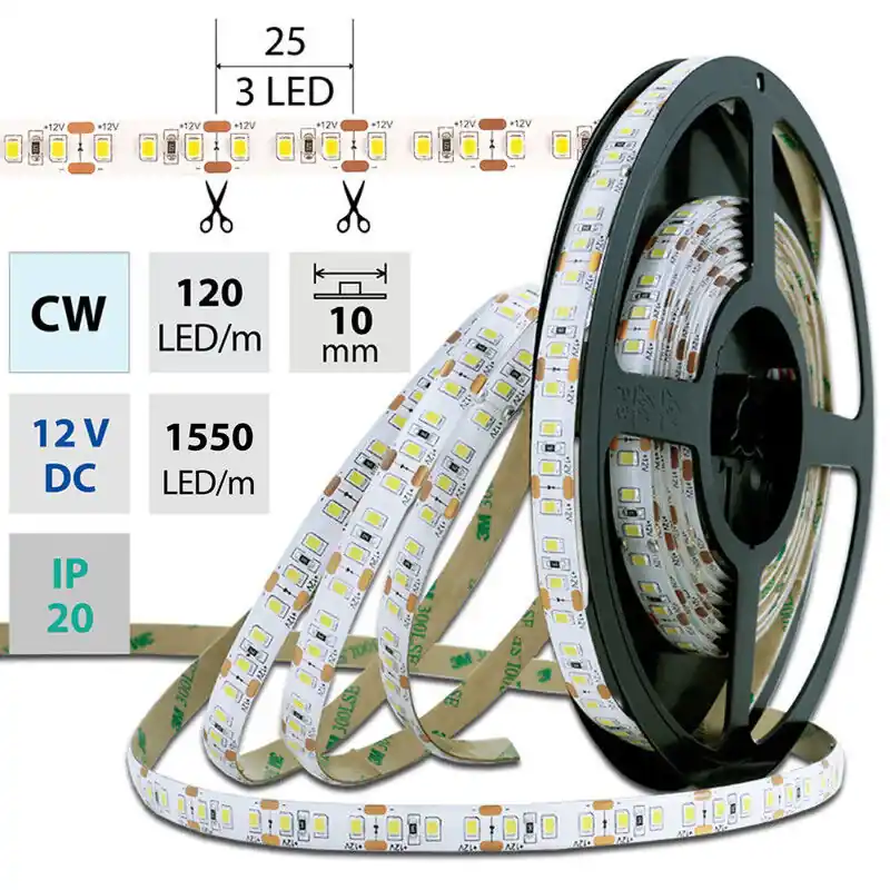 MCLED Pásek LED SMD2835 CW, 120LED/m, 14W/m, 1355lm/m, IP20, DC 12V, 10mm, 50m Zlevněný