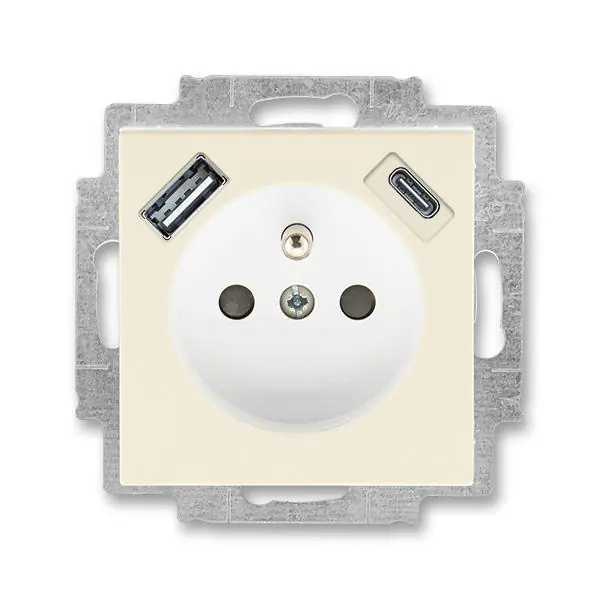 5569H-A32357 17 Zásuvka 1násobná s kolíkem, s clonkami, s nabíjením USB-A, USB-C Víkendová Akce