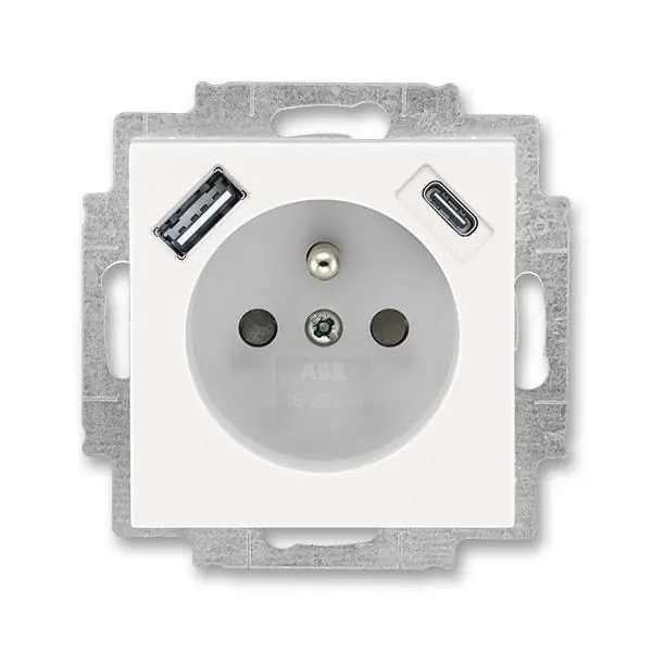 Značkový 5569H-A32357 68 Zásuvka 1násobná s kolíkem, s clonkami, s nabíjením USB-A, USB-C