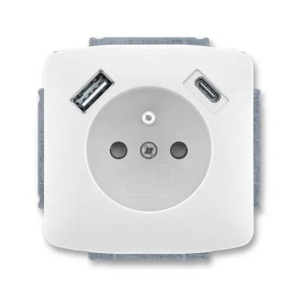 Poslední Šance 5569A-A32357 B Zásuvka 1násobná s kolíkem, s clonkami, s nabíjením USB-A, USB-C