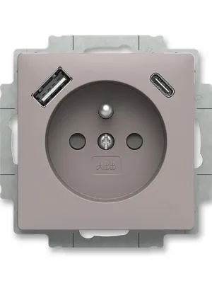 Značkový 5569T-A32357 244 Zásuvka 1násobná s kolíkem, s clonkami, s nabíjením USB-A, USB-C
