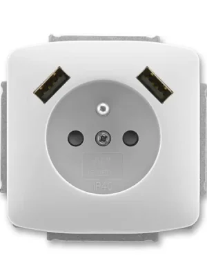 5569A-A22357 S Zásuvka 1násobná s kolíkem, s clonkami, s nabíjením 2x USB Super Cena