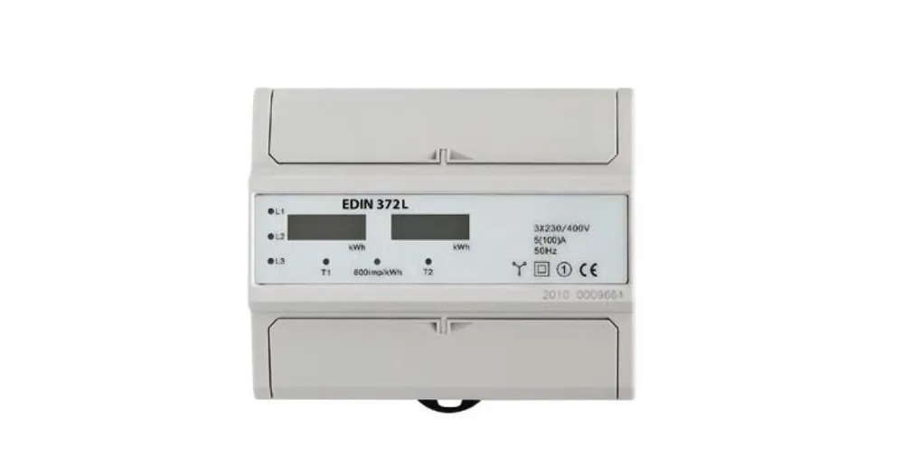 Tovární Cena Elektroměr EDIN 372L - 5-100A, třífázový, 2-tarifní s LCD displejem, IP20