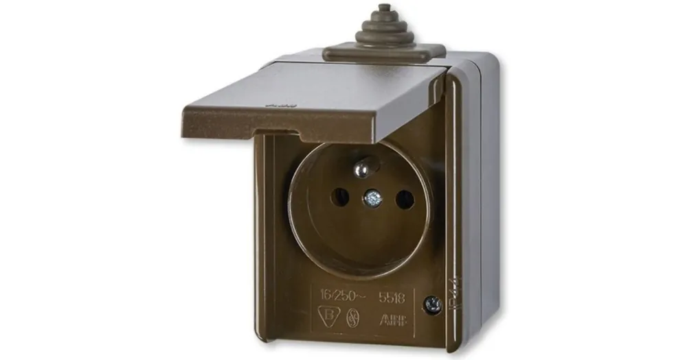 Přímo Od Výrobce ABB PRAKTIK venkovní zásuvka IP44 s víčkem, 5518-2929 H hnědá