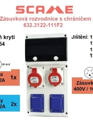 Zásuvková rozvodnice jištěná, s chráničem, 4x zásuvka, IP44 SCAME - 632.3122-111F2 Tovární Cena