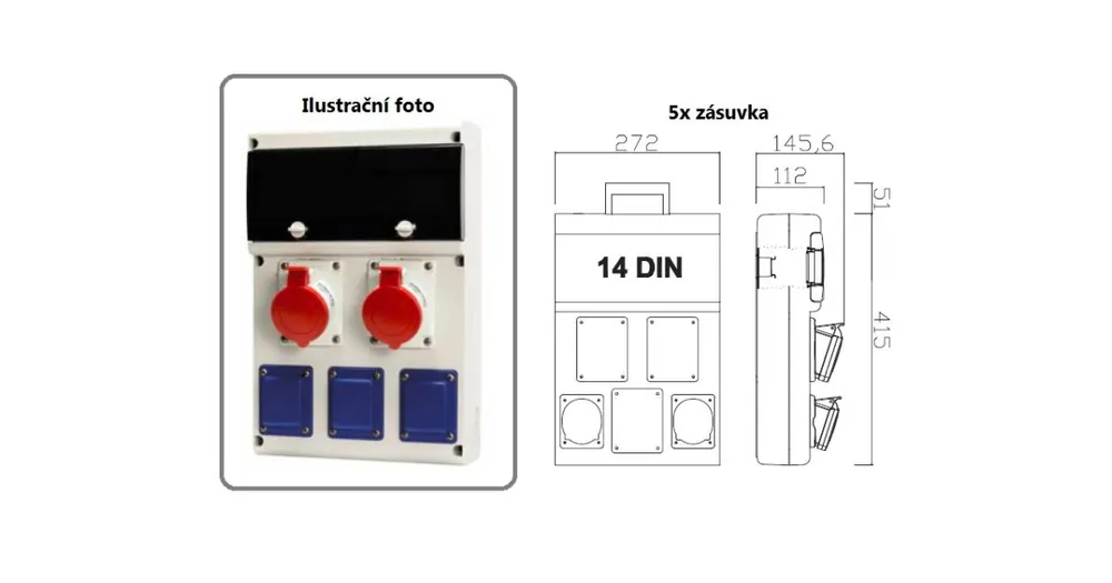 Novinka Zásuvková rozvodnice jištěná, s chráničem, 5x zásuvka, IP44 SCAME - 632.33122-211F2