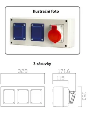 Originální Zásuvková rozvodnice bez možnosti jištění, 3x zásuvka, IP44 SCAME - D131.0030